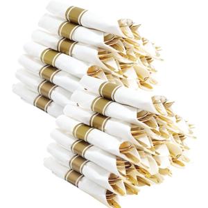 400PCS Pre Rolled Gold Plastic Silverware Sets - Heavy Duty Fancy Gold Cutlery - Include 100 Pack Wrapped Disposable Utensils with Napkins for Parties, Dinners & Weddings