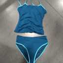 Eomenie Women's Tankini Swimsuits Two Piece Tummy Control Bathing Suit Color Block Slim Swimwear with High Waisted Bottom Medium