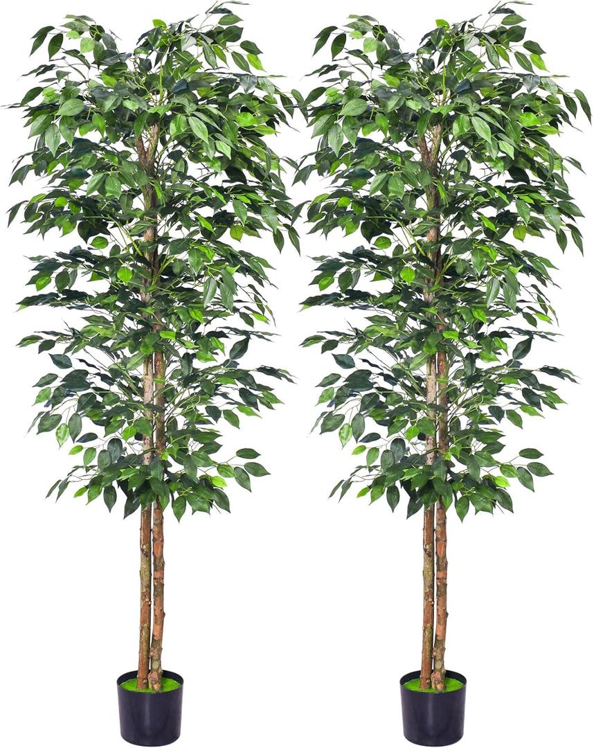 HAIHONG 2Packs 6FT Artificial Ficus Tree,Fake Plants with Sturdy Plastic Nursery Pot,Faux Ficus Trees for Home Office Living Room Farmhouse Indoor Outdoor Decor Perfect Housewarming Gift (6FT-2Packs)
