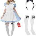 fun shack Womens Alice Costume, Blue Dress, Alice Costume, Fairy Tale Costumes, Halloween Costumes for Women Adult (Small)