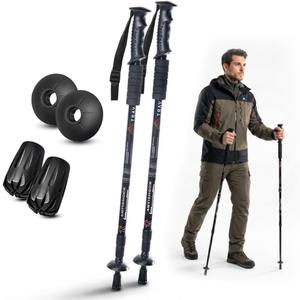 Collapsible Trekking Poles for Hiking & Walking | Telescoping Hiking Sticks with Tungsten Tip | Adjustable Height for All Trekkers | Durable Aluminum Poles, 53 inches