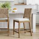 Nathan James Beacon Bohemian Boucle Bar Stool with Back, Bar Height Kitchen Island Chair, Seagrass Bar Stool, Cream Boucle/Brushed Light Brown