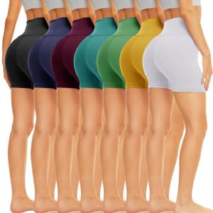 TNNZEET 7 Pack Biker Shorts for Women - 5'' High Waisted Workout Tummy Control Spandex Gym Shorts for Yoga Athletic Large/XL