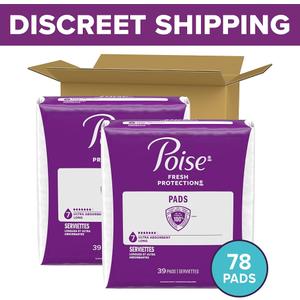Poise Incontinence Pads & Postpartum Incontinence Pads, 7 Drop Ultra Absorbency, Long Length, 78 Count