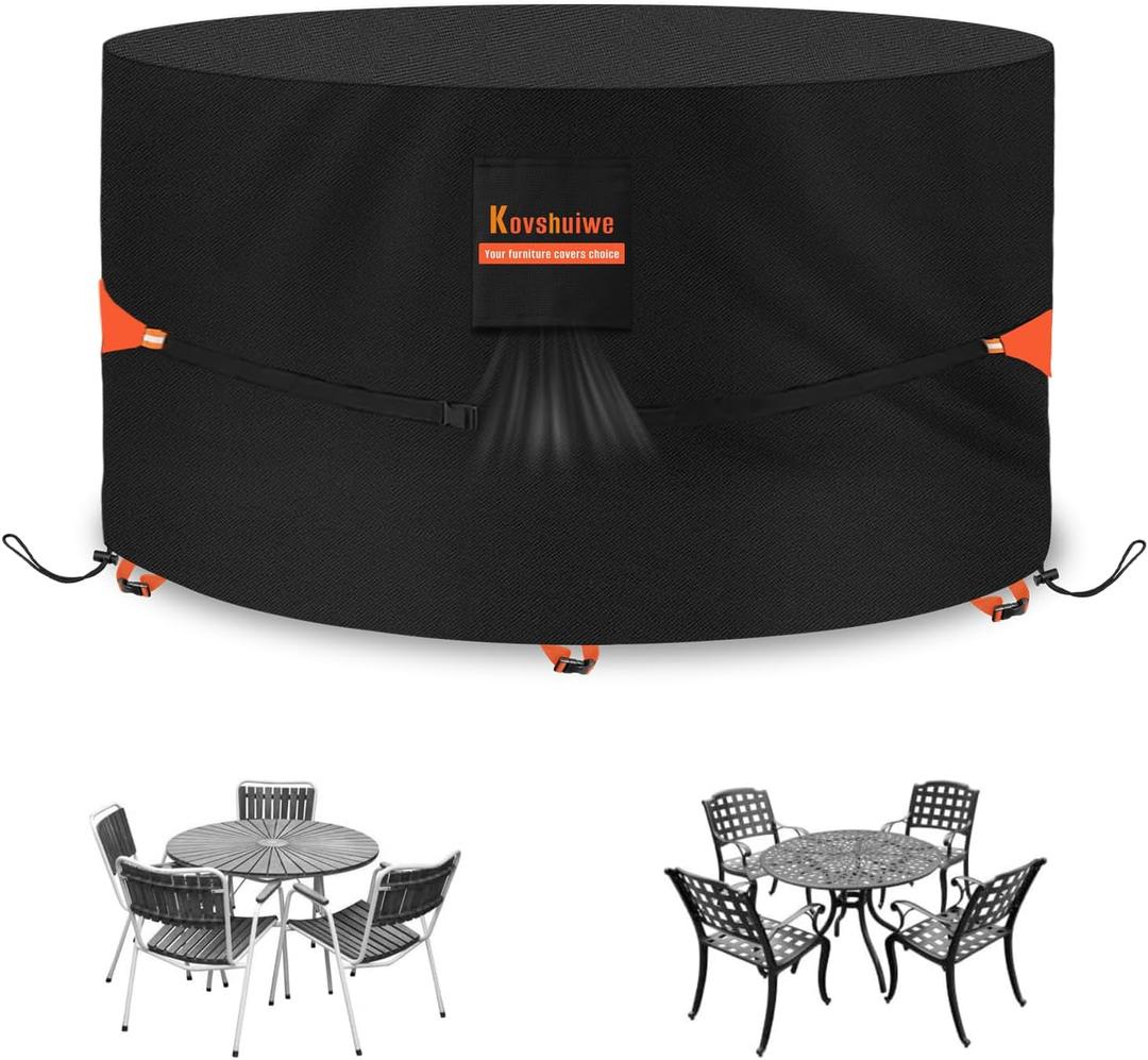 Kovshuiwe 74" Dia x 28" H Round Patio Furniture Covers Heavy Duty Waterproof 600D Oxford Fabric Outdoor Lawn Patio Table Covers (Black)