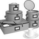 BALEINE China Storage Containers, Hard Shell Case for Organizing, Stackable Moving Storage Box with Felt Plate Dividers for Dishes, Glasses, Mugs (Plate Mug Combo) (Grey)