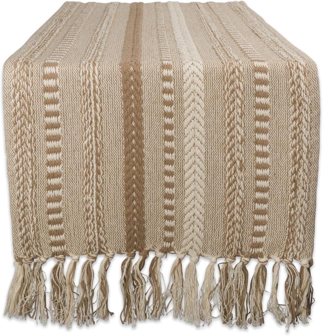 DII Farmhouse Braided Stripe Table Runner Collection, 15x72 (15x77, Fringe Included), Stone DII Farmhouse Braided Stripe Table Runner Collection, 15x72 (15x77, Fringe Included), Stone