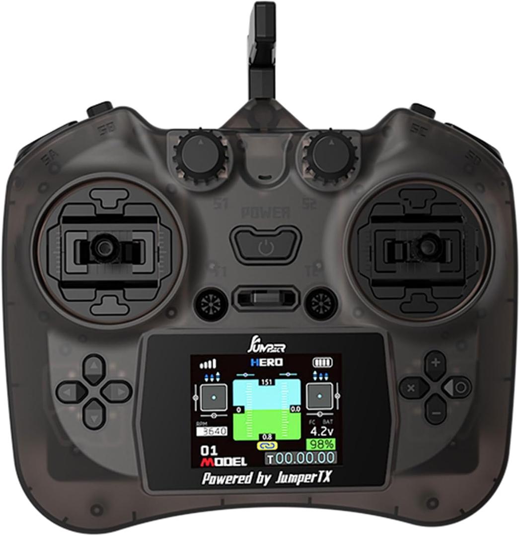 Jumper Smart ELRS 2.4G RC Transmitter with 2-Inch HD Color IPS Screen, Hall Sensor Gimbals, 8km Control Range, USB-C Fast Charging & Simulator for RC FPV Drones, Cars, and Airplanes