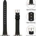 STIROLL Slim Leather Bands Compatible with Apple Watch Band 38mm 40mm 41mm 42mm(Series 11 10), Top Grain Leather Watch Thin Wristband for iWatch SE 9 8 7 6 5 4 3 2 1 (Black Starlight Silver)