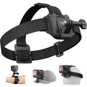 TELESIN Head Strap Mount with Cap Clip, Quick Release Head Belt Mount Compatible with GoPro Max/Hero 13/12/11/10/9/8, Insta360 X5, DJI Osmo Nano Action 5 Pro Action 4 3, AKASO and Most Action Cameras