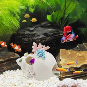 Starryfill Aquarium Decorations White Ceramic Conch Thematic Ornament with Three Holes for Betta Fish Passing or Hiding Safely, Betta Fish Tank for Small and Medium Fish