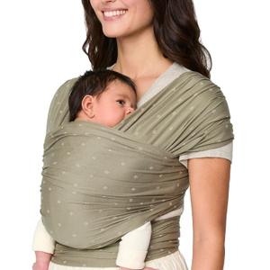Ergobaby Aura Baby Wrap Carrier for Newborn 0-12 Months (8-25 lbs) - Soft Stretchy Infant Wrap Carrier with Hip-Healthy Positioning, Pre-Tied Design - Olive Diamond