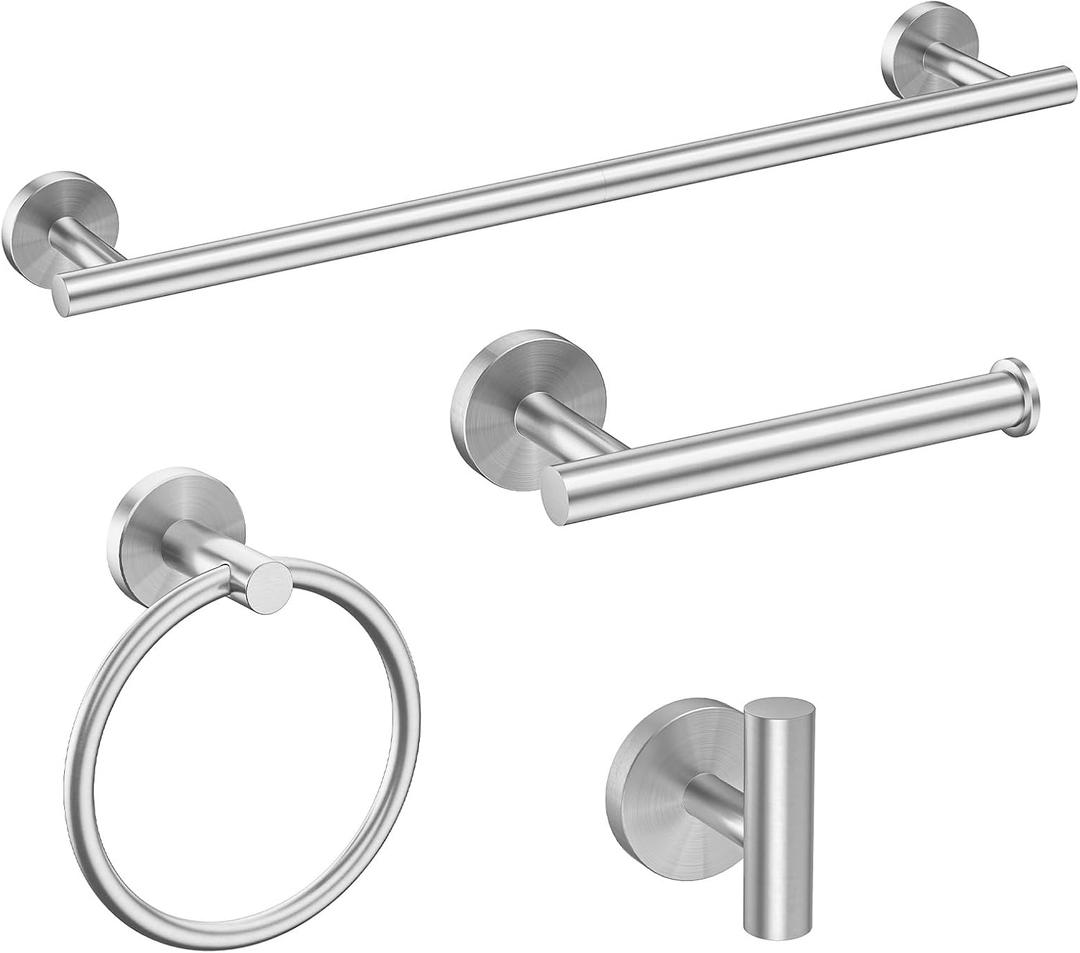 4PCS Brushed Nickel Bathroom Accessories Set, 18-Inch Towel Bar Set
