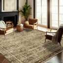 Area Rug 8x10 Washable Rug Brown Vintage Traditional Mat Distressed Indoor Foldable Thin Retro Accent Floral Non Slip Carpet Living Room Dining Room Office (Green and Brown)