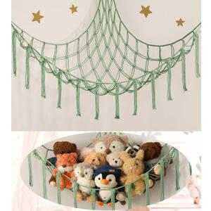 mirolam Stuffed Animal Hammock Corner Net for Toys Storage Hanging Stuff Animal Organizer Holder Matcha Green Room Bedroom Nursery Decor Organization