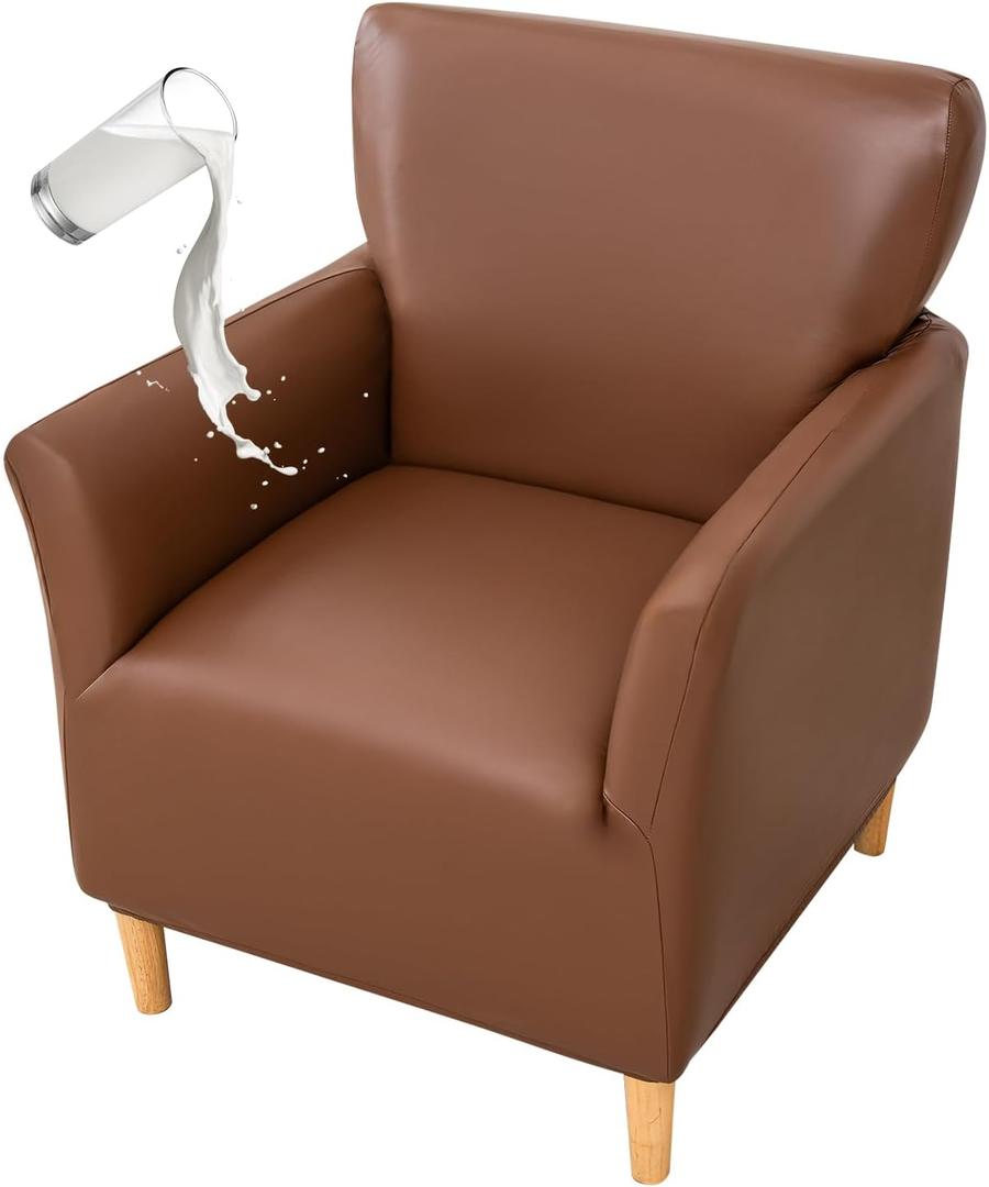 FUANGUI Waterproof PU Leather Banquet Armchair Slipcover Chair Covers with Arms, Stretch Club Chair Slipcover Soft Sofa Covers Anti-Slip Furniture Protector for Dogs Pets Home Living Room Decor (1PCS)