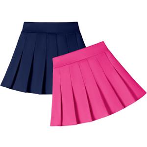 2 Pack Toddler Baby Girls Pleated Skirt Baby Girls Uniform Skirt Built in Shorts Tennis Casual Skorts for Little Kid (5-6 Years, Navy/Rose Red)