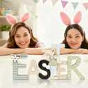 5 x Shzbtdo Easter Decorations for Home, Farmhouse Table Wooden Bunny Mantel Decors, Indoor Easter Sign Decor for Tiered Tray Decor