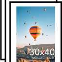 30x40 Picture Frame with 24x36 Mat Set of 3, Display Photo 24x36 inch with Mat or 30 x 40 inch Without Mat, Wall Hanging Large 30 by 40 Poster Frame with Plexiglass, 3 Pack, Black