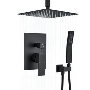 Shower Faucet Set Matte Black Shower System,RomceBath Shower Pressured Balance Brass Valve and Trim Kit 10 Inch Shower Head and Bath Handle Combo set Ceiling Mount Tub and Shower Faucets Sets Complete