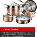 Lagostina Martellata Tri-ply Hammered Copper 11 PC Pots and Pans Cookware Set, Copper