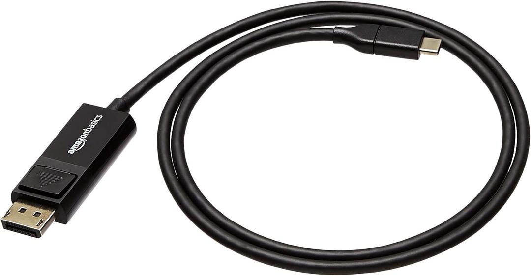 Amazon Basics Bi-Directional USB-C to DisplayPort Cable, 4K@60Hz, Compatible with MacBook Pro/Air and Thunderbolt 3, 3 ft, Black