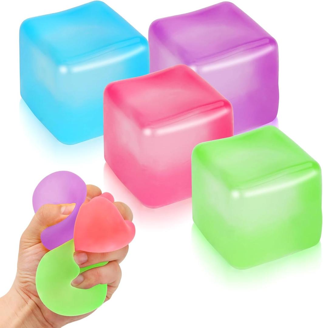 4 Pack Stress Cube Sensory Fidget Toys for Anxiety Stress Relief, Slow Rising Fidget Cube Squeeze Toys, Squishy Cube Filled with Thick Substance, Ice Cube Stress Balls for Adults Kids