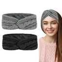 2 x CAVETEE Winter Headbands for Women2 Pack Thickened Coral Fleece Lined Crochet Knit Non-Slip Windproof Knit Headbands for Women 