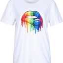 Smile Fish Crewneck Pride Shirts LGBTQ Rainbow Tops Graphic Short Sleeve Tees (Large, Women 5# Lips)