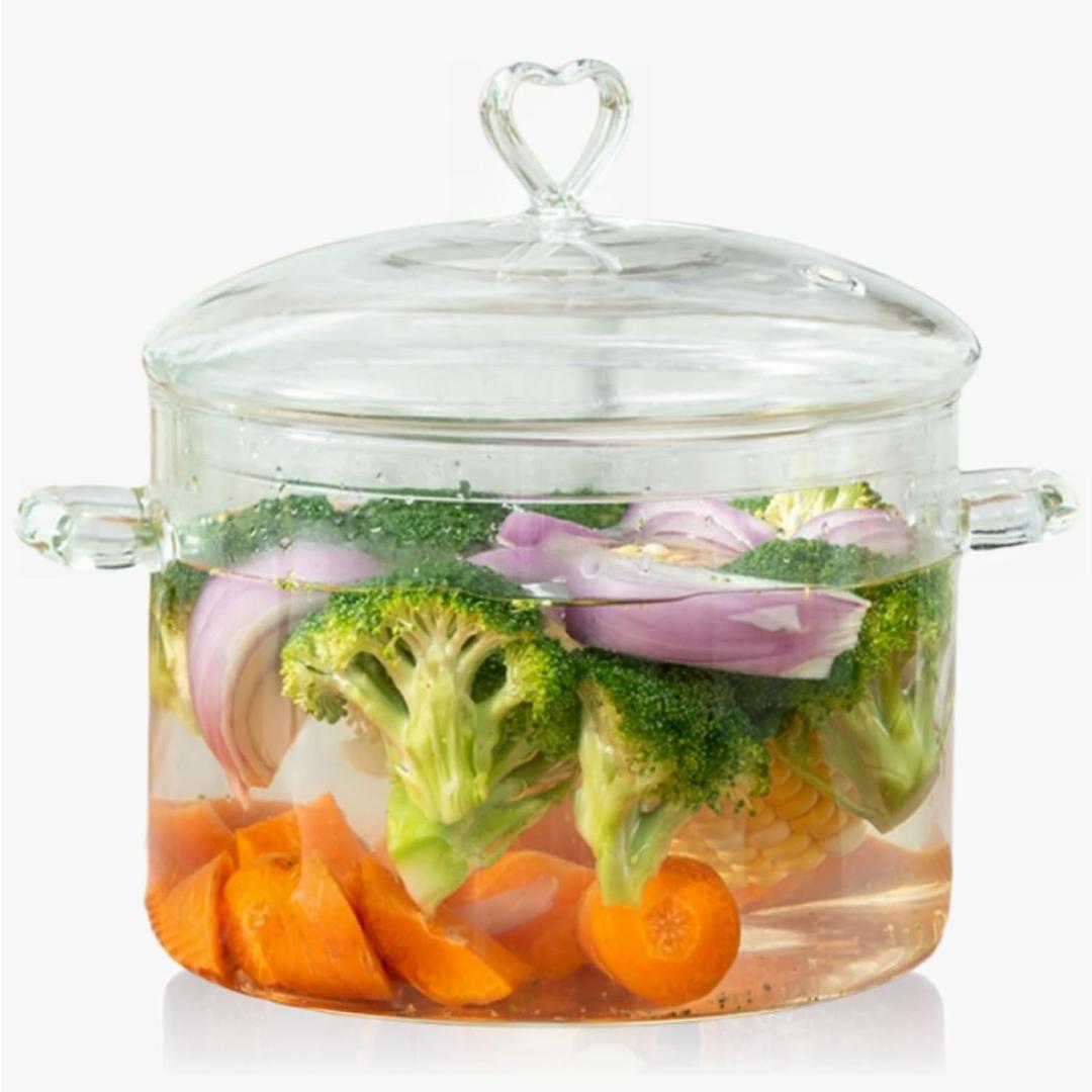 4L Glass Cooking Pot with Heart-shaped Lid, 4.2Qt/4000ml, Heat Resistant, High Thermal Conductivity Reduces Energy Use, Dishwasher Oven Gas Electric Stove Safe,for Potpourri,Soups,Pasta, 4.2 Quarts