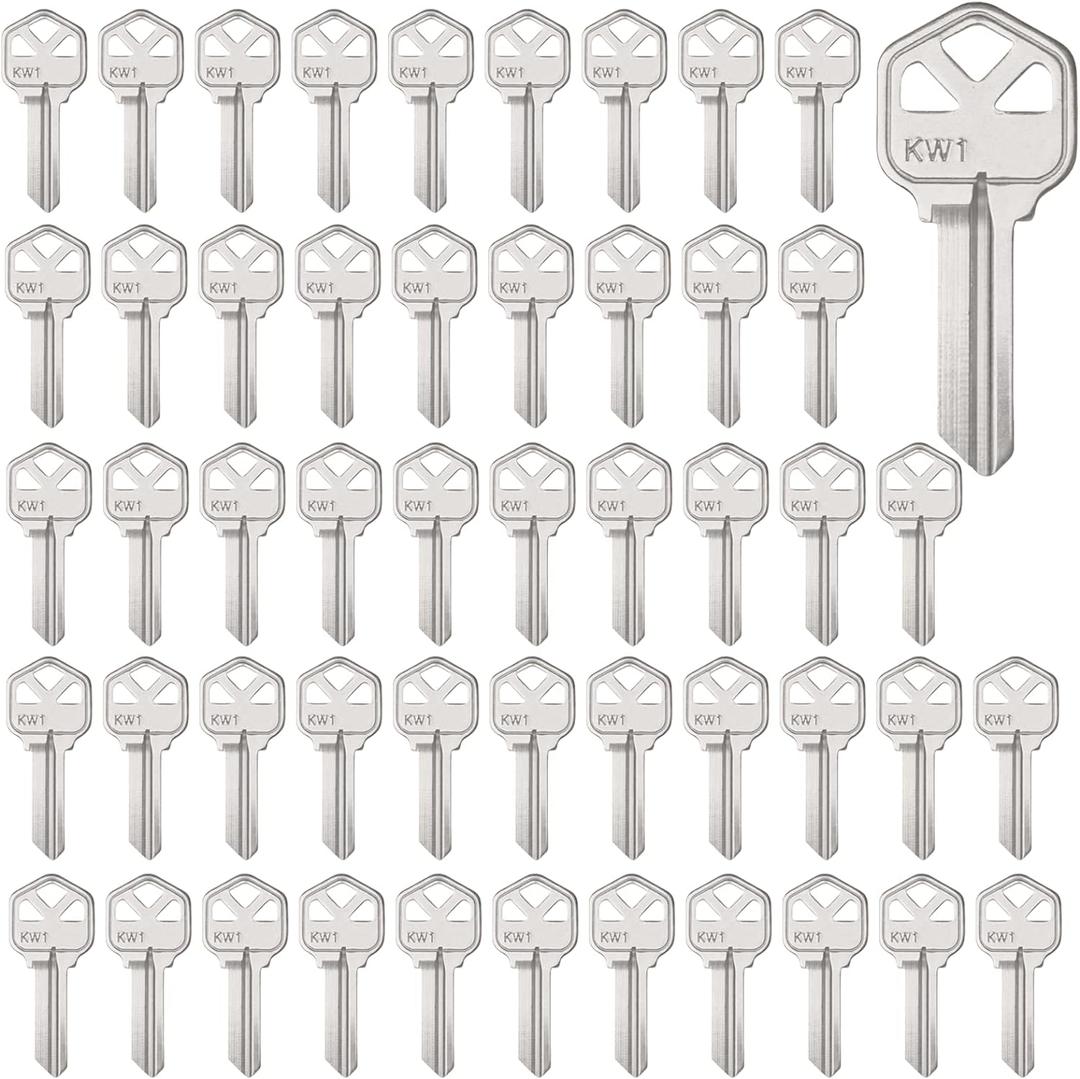 KW1 Blank Key Blanks, Pack of 50 Uncut Blank Keys in Premium Brass, Copper Structures Blank Keys