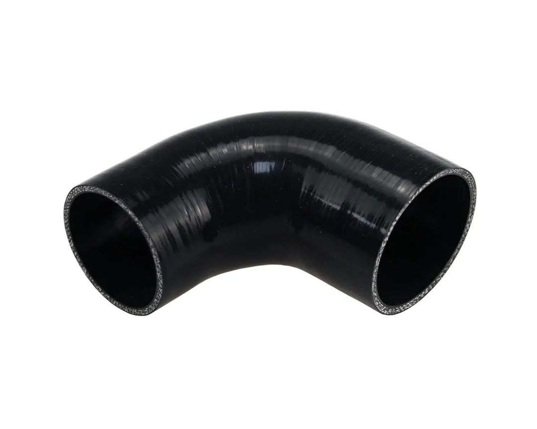 ID 4" to 3.5" (102mm to 89mm), 90 Degree Elbow Reducer Coupler, Leg Length 3.5" (90mm), 4-Ply Reinforced, Universal Automotive Silicone Hose, Black