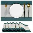 Woven Placemats Set of 6  Dark Gray & White Ginkgo Leaf Design  Heat Resistant, Waterproof & Easy to Clean  Perfect for Dining Table, Kitchen, Restaurant & Outdoor Use