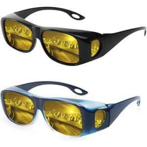 FIMILU 2PCS Night Driving Glasses Night Vision Glasses Fit Over Wrap Around Polarized Anti Glare Glasses for Men Women