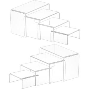 Albumgit 8 Pcs 2 Set (3L, 4L, 5L, 6L) Small Acrylic Risers, 4mm Thick Clear Acrylic Display Stand, Rectangular Desktop Showcase Collectibles for Funko Pop Figures, Cupcake, Dessert, Perfume