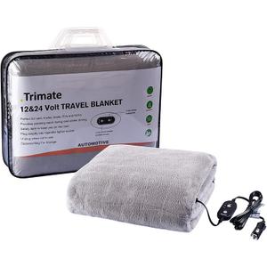 Electric Car Heating Blanket Plush 3 Heat Settings, Auto Shutoff, Washable, 55 X 40, Plugs into Cars 12v and Trucks 24v Outlet, Great for Cold Weather, Tailgating, Emergency Kits, Gray