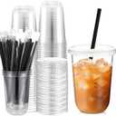 Ziliny 50 Set Clear Plastic Cups with Lids and Straws, Disposable Iced Coffee PET Cups for Drinking Cold Beverage Juice Parfait Smoothie Milkshake Coffee Shops Party Supplies (16 oz)
