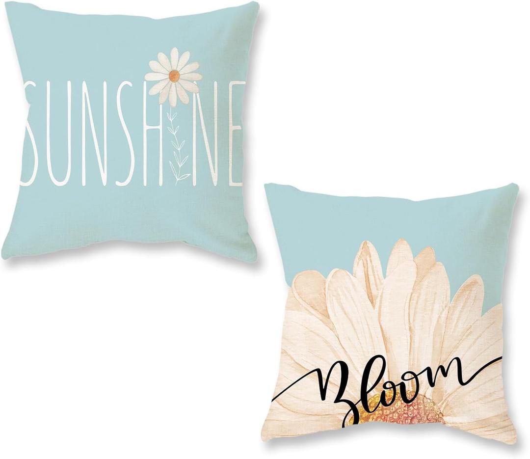 ONWAY Spring Summer Lumbar Pillow Covers 16x16 Inch Farmhouse Daisy Throw Pillow Cover Sunshine Bloom Decorative Cushion Case for Sofa Couch Home Bed Set of 2 (Blue) ONWAY Spring Summer Lumbar Pillow Covers 16x16 Inch Farmhouse Daisy Throw Pillow Cover Sunshine Bloom Decorative Cushion Case for Sofa Couch Home Bed Set of 2 (Blue)