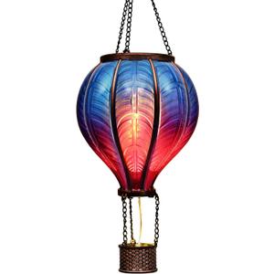 TERESA'S COLLECTIONS Hot Air Balloon Solar Lantern for Garden Decor, Flickering Flame Hanging Solar Light for Outdoor Decorations, Blue & Purple Plastic Lamp for Yard Tree Porch Party, Gift for Mom