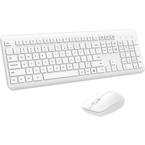 Wireless Keyboard and Mouse Combo, Full Size Silent Ergonomic Keyboard and Mouse, Long Battery Life, Optical Mouse, 2.4G Lag-Free Cordless Mice Keyboard for Computer, Mac, Laptop, PC, Windows(White)