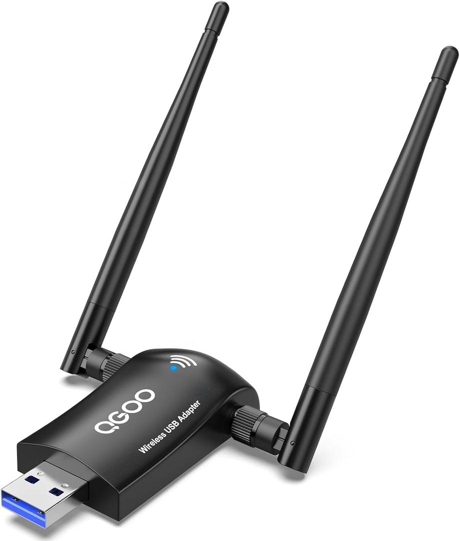 Wireless WiFi Adapter for Desktop PC - QGOO AC1300Mbps USB 3.0 Network Dongle with 5dBi High Gain Dual Antennas, 2.4GHz/5GHz Dual Band for Laptop Computer Compatible Windows11/10/8