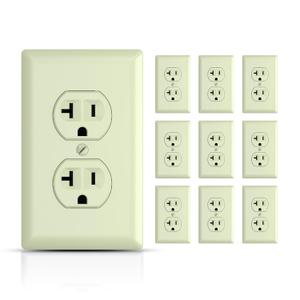 20A Duplex Receptacle Outlets, Heavy-Duty Electrical Wall Socket for Commercial and Residential, Non-Tamper Resistant Outlet, 2 Pole 3-Wire, Self-Grounding, UL, Light Almond, 10 Pack