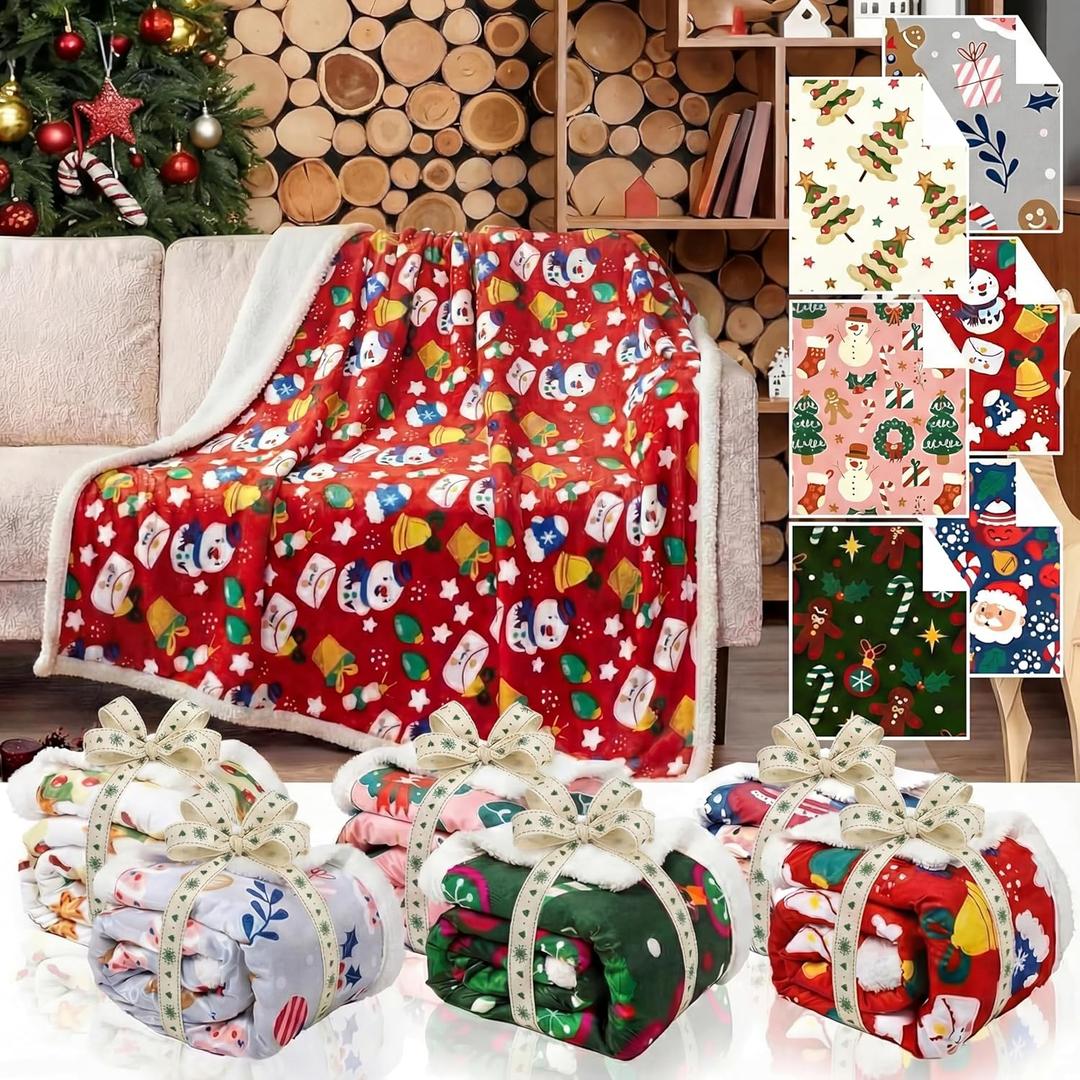 6 Pcs Christmas Throw Blankets 40 x 50 Inch Xmas Sherpa Fleece Throw Blanket Christmas Decor and Warm Winter Fuzzy Cozy Holiday Candy Canes Carpet for Gift Home Couch Bed Sofa Xmas Supplies