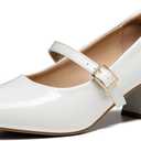 Trary Mary Jane Shoes Women, Chunky Mary Janes Heels for Women Shoes Dressy Casual, Dress Shoes for Women Block Heels Closed Toe Mary Jane Pumps (8, White)