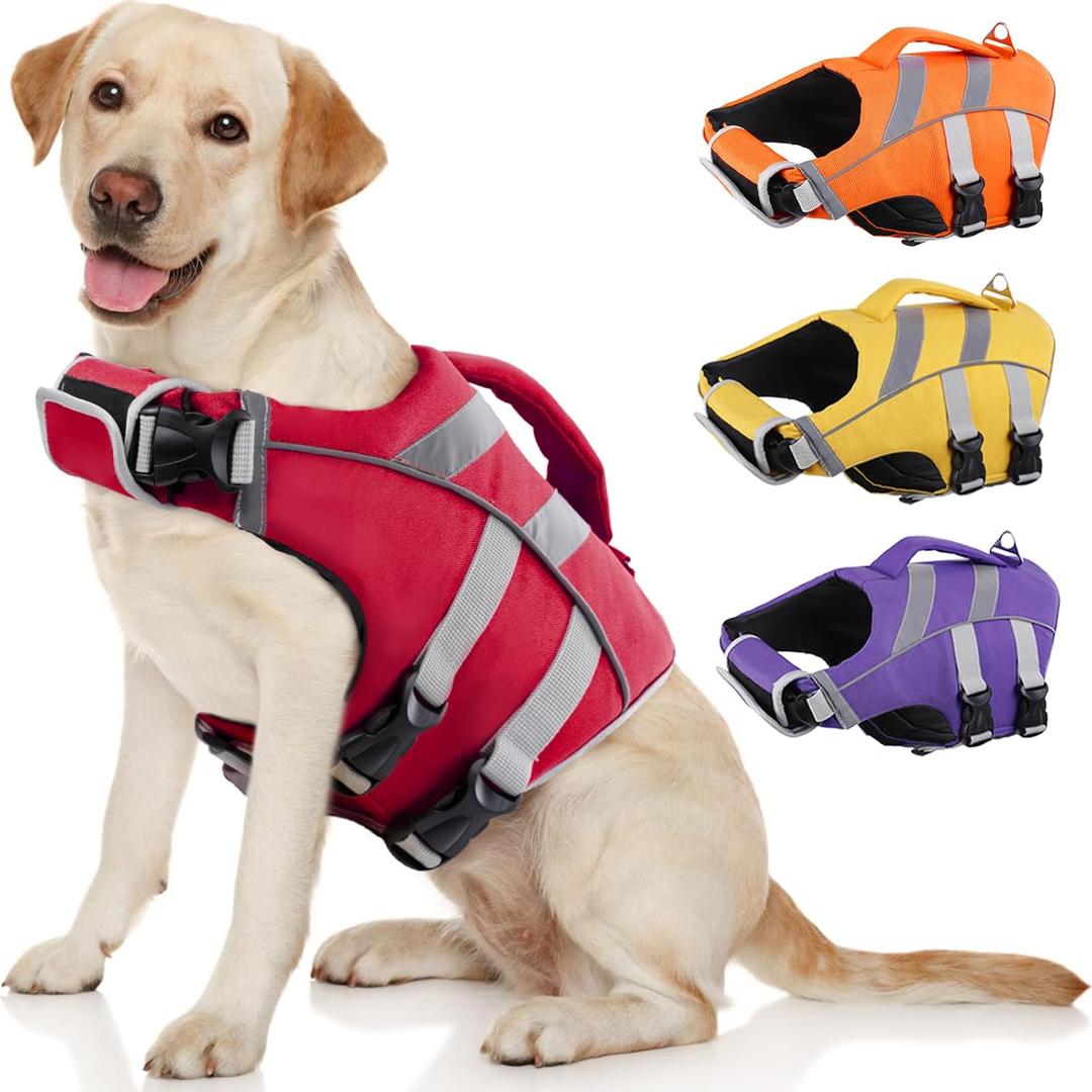Kuoser Reflective Dog Life Jacket, Dog Life Vest for Swimming Boating, XL