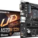GIGABYTE A520M S2H Motherboard - Supports AMD Ryzen 5000 Series AM4 Processors, 4+3 Phase Pure Digital VRM, Up to 5100MHz DDR4 (OC), PCIe 3.0 x4 M.2, GbE LAN, USB 3.2 Gen 1