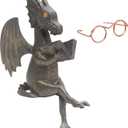 Dragon Reading Book Statue Figurine Sculpture, Dragon Mini Cute Small Creative Ornament for Garden Bookshelf Adult Shelf Home Desktop Outdoor Landscaping Housewarming Decorations, with Gift Eyeglass