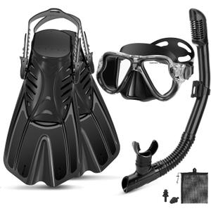 Snorkeling Gear for Adults, 4 in 1 Adult Snorkel Set with Panoramic View Snorkel Mask, Dry Top Snorkel, Adjustable Short Fins and Travel Bag, Snorkel Set with Fins for Snorkeling Diving Snorkeling Gear for Adults, 4 in 1 Adult Snorkel Set with Panoramic View Snorkel Mask, Dry Top Snorkel, Adjustable Short Fins and Travel Bag, Snorkel Set with Fins for Snorkeling Diving