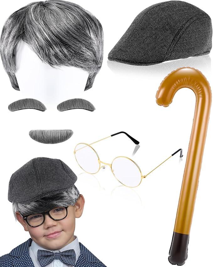 Jecery 6 Pcs Costume Old Man Costume Grandpa Accessories Set for Adults