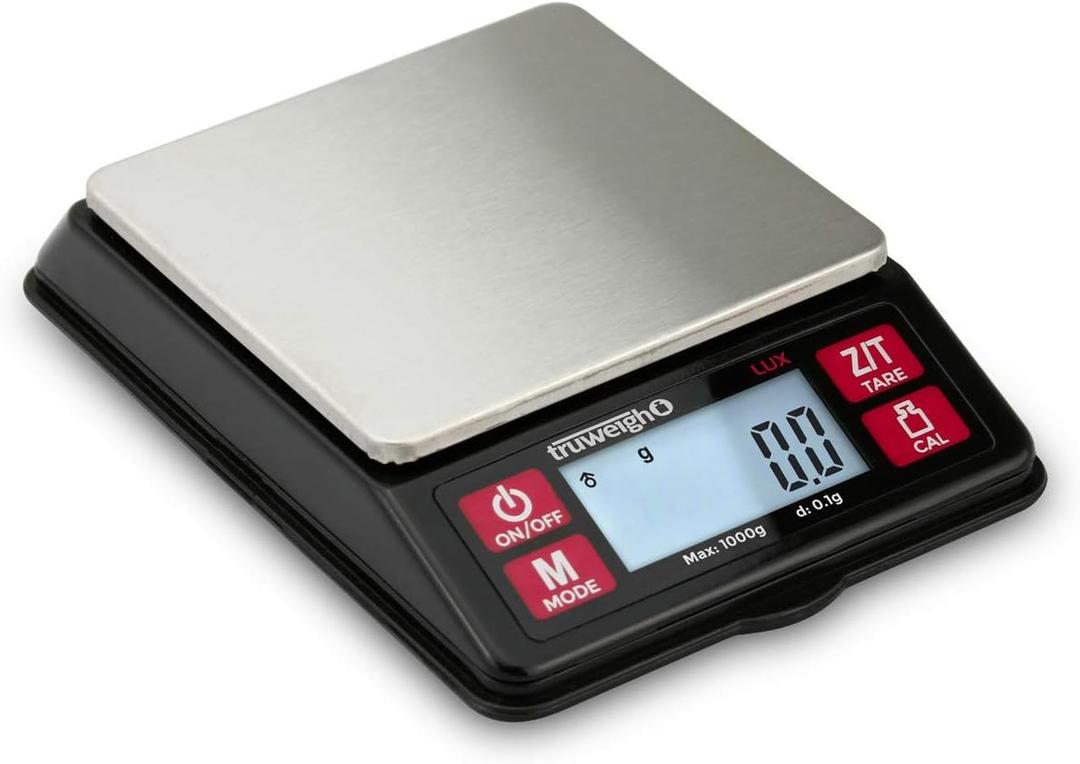 LUX Digital Mini Scale (1000g x 0.1g, Black/Red) - Digital Kitchen Scale - Digital Travel Scale - Portable Food Scale - Meal Prep Weight Scale - Digital Gram Scale - Coffee Scale